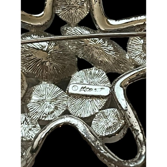 Vintage Estate Monet Brooch Pin Rhinestone Cabochon Star Shaped Silver Plated - Picture 3 of 8